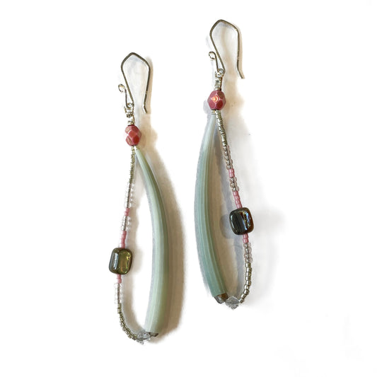 Clouds Creations 907 Earrings “Resilience” Green Dentalium & Abalone