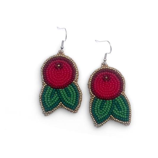 Red Huckleberry Beaded Earrings by Tlingit Artist Kajiste