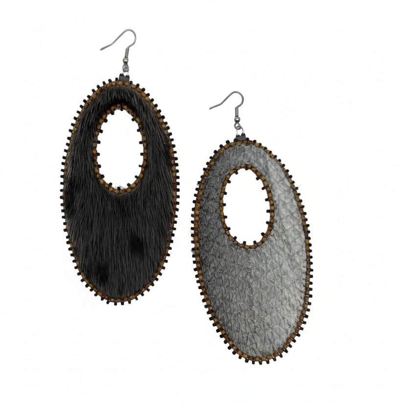 Large Seal Fur with Beaded Trim Earrings