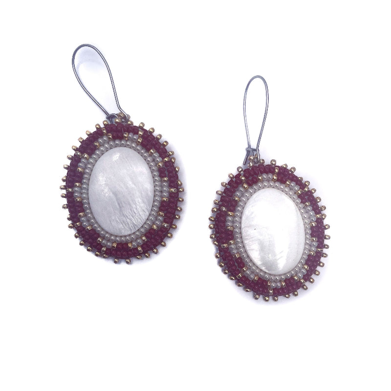 Mother of Pearl Oval Beaded Earrings by Tlingit Artist Kajiste