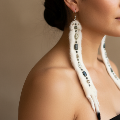 Adrienne Fleek Earrings Ermine with Beadwork