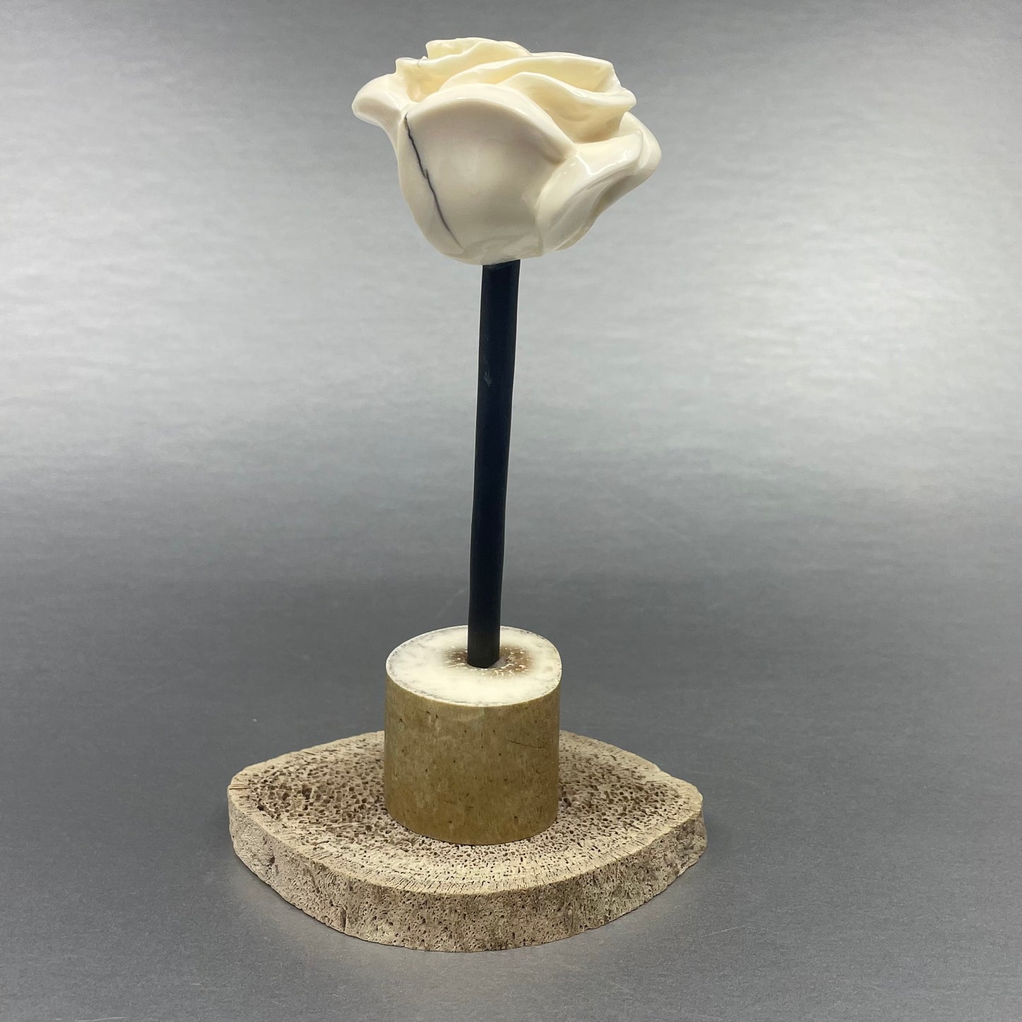 Sculpture - Menadelook; Rose, ivory, whalebone, baleen, 6"