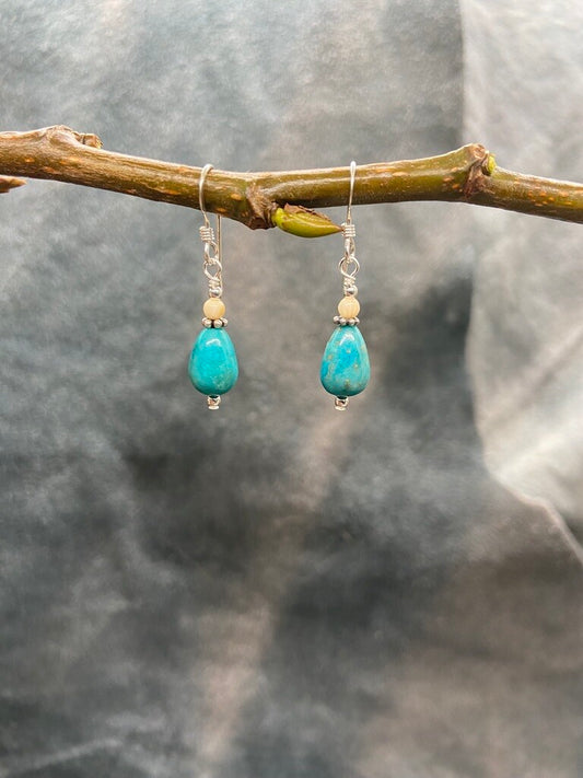 Mammoth Ivory & Turquoise Bell Dangle Earrings