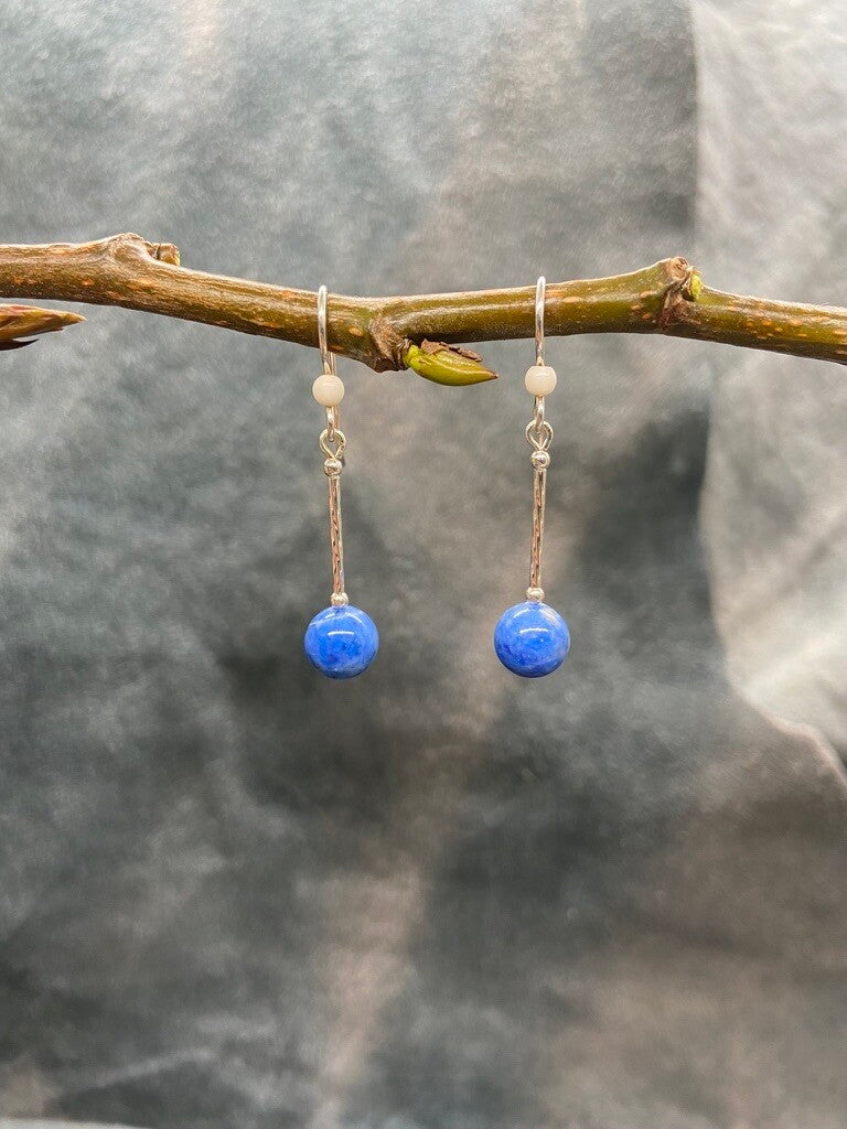 Mammoth Ivory & Denim Lapis Bead Dangle Earrings