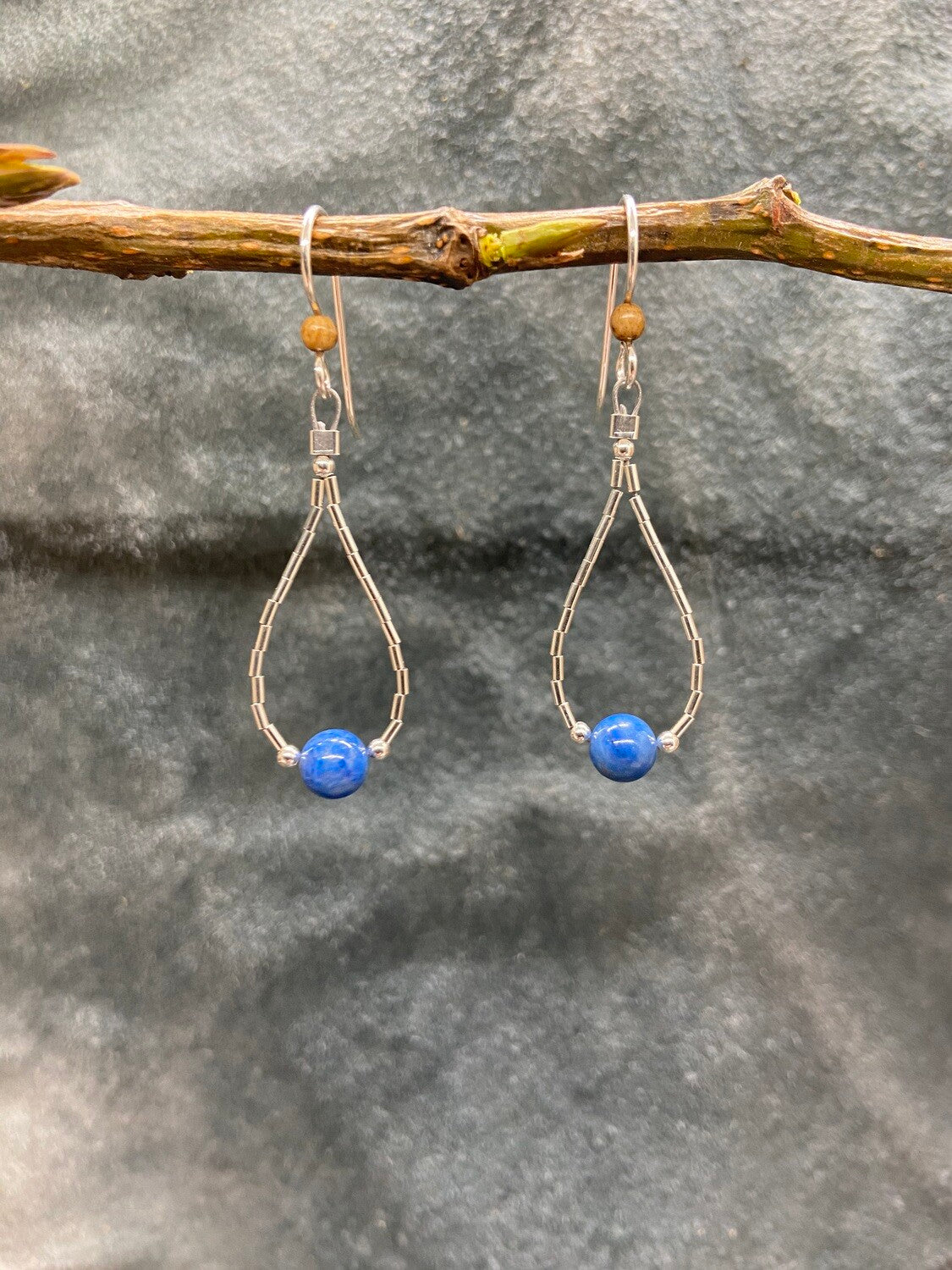 Mammoth Ivory & 4mm Denim Lapis Bead Loop Earrings