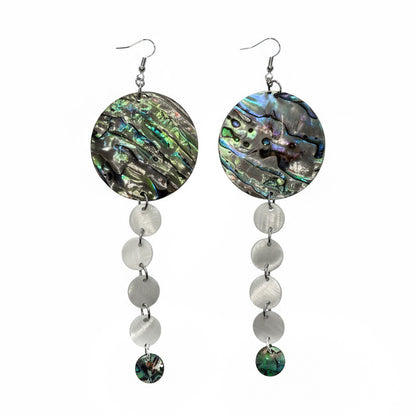 Kajiste Auntie Earrings 1.5" Abalone Disc with 4-tier Mother of Pearl Dangles