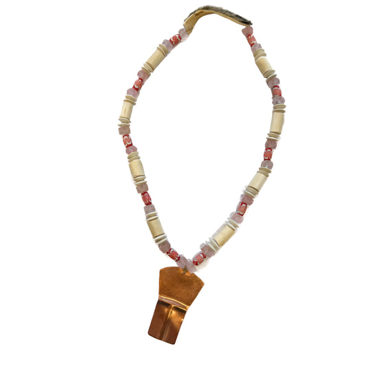Kajiste Auntie Copper Tinaa with Devils Club and Pink Chevron Beads