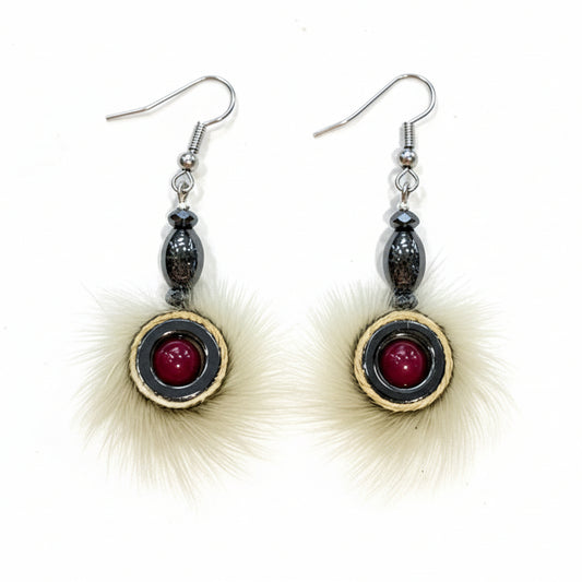 Hematite Seal Fur Dangle Earrings
