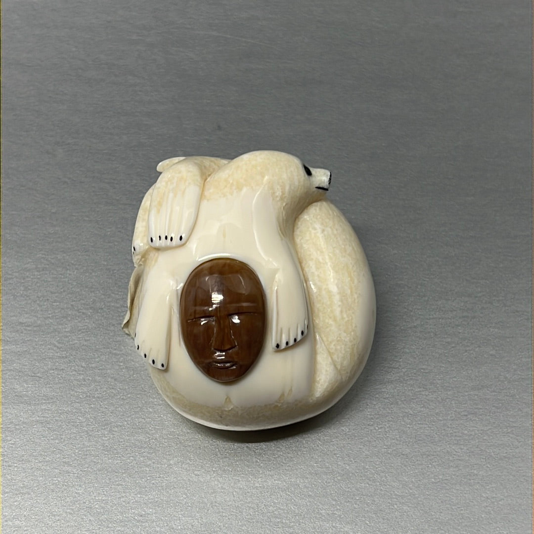 Ivory Carving- R. Apangalook; Orb, Seals, Fossilized, Various Sz