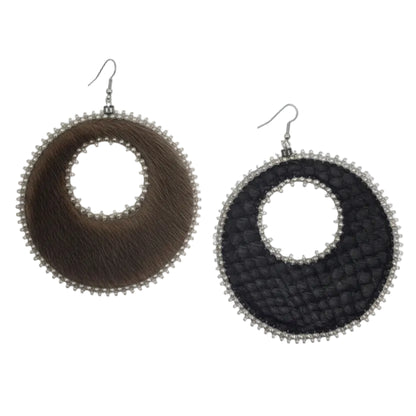 Large Seal Fur with Beaded Trim Earrings