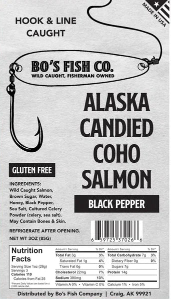 Bo's Coho Candied Salmon Jerky - Peppered
