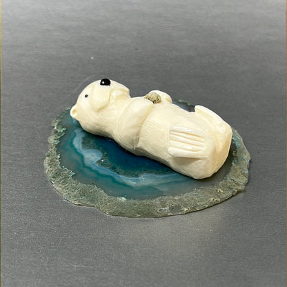 Ivory - D. Pungowiyi; Sea Otter Eating, Agate, Crab, Sea Urchin