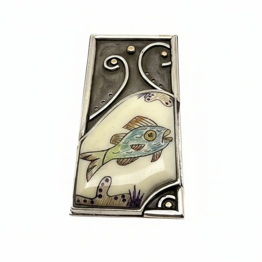 Dawn Wallace Dual Pin Pendant Fish Scrimshaw