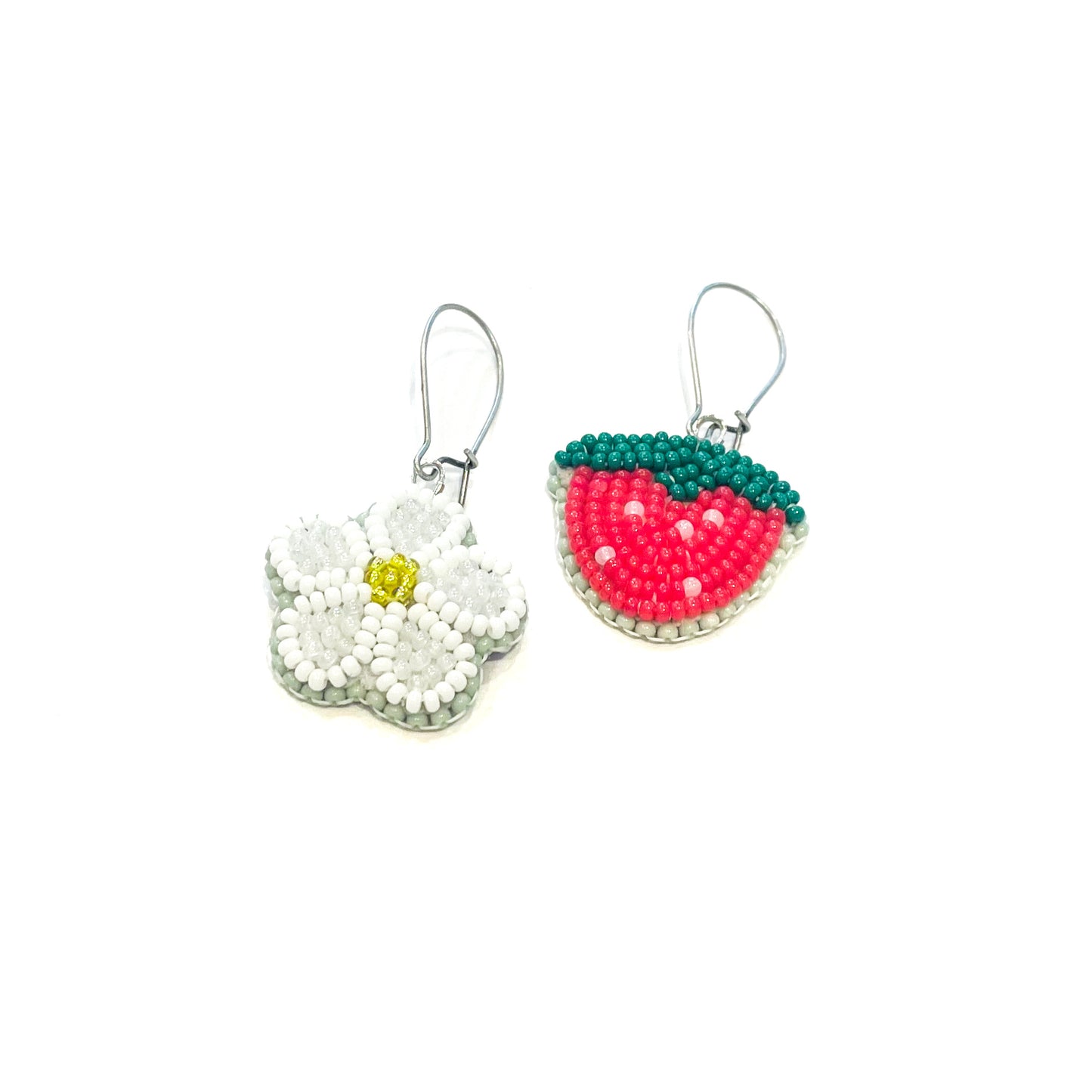 Kajiste Creations Earrings Beaded Wild Strawberries-Blossom Asymmetrical Beaded Earrings