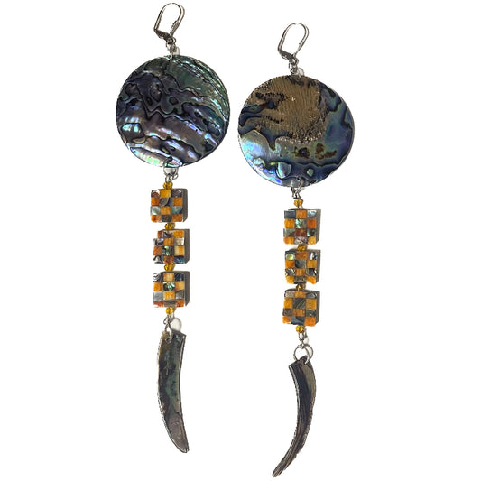 Kajiste Auntie Earrings Triple Tiered Abalone/Spiny Oyster