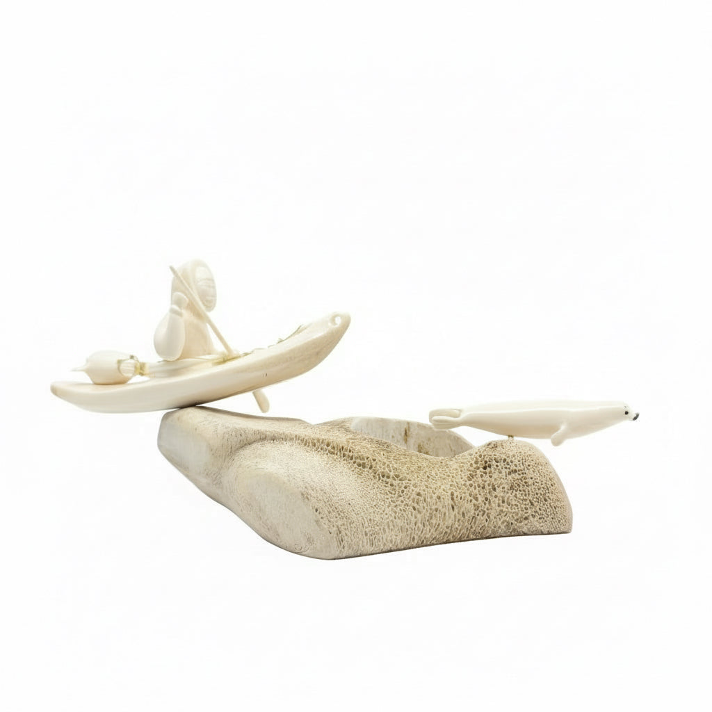 Ron Apangalook Ivory Hunter with Seal on Whalebone