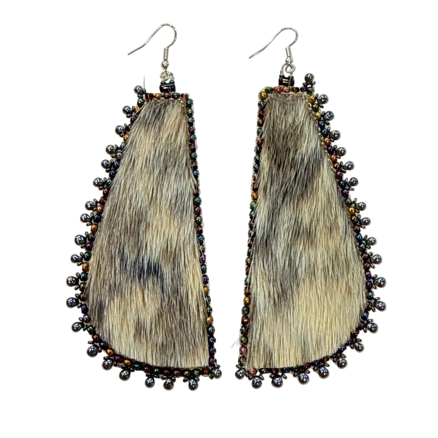 Long Seal Fur with Beaded Trim Earrings