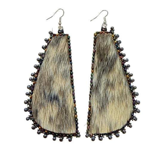 Long Seal Fur with Beaded Trim Earrings