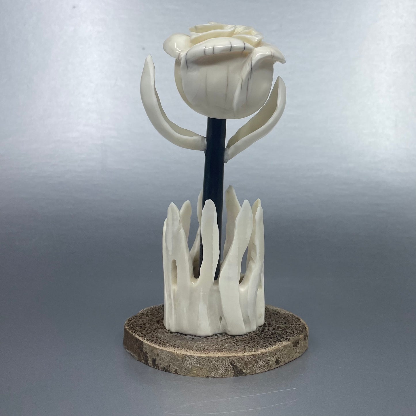 Sculpture - Menadelook; Rose, ivory, whalebone, baleen 7"