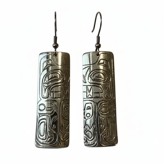 Ken Lea Earrings Silver Bar Dangle - Front Facing Bear