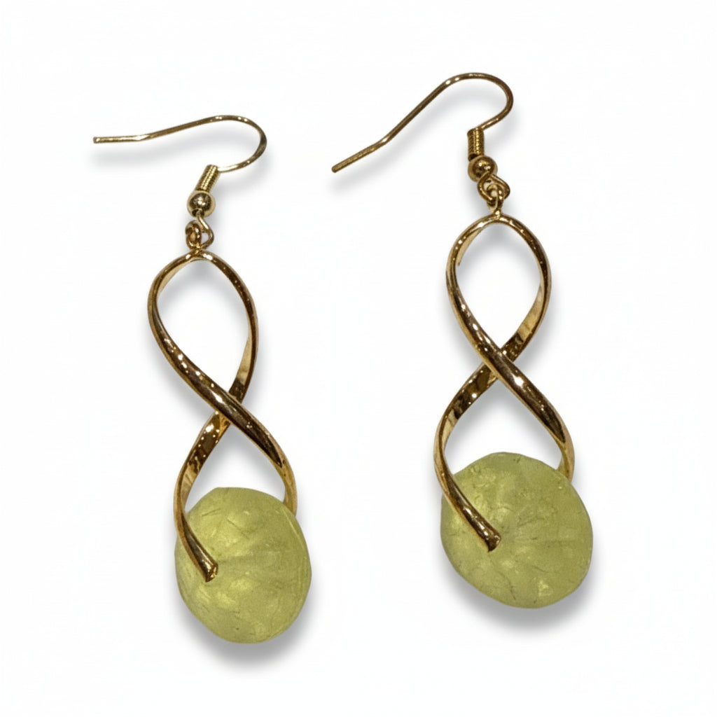 Carrie Dodson Earrings - Yellow Vaseline Bead Spiral Twist