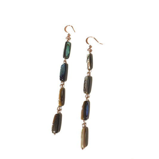 Sugar Bear Alaskan Treasure Earrings 4-Tier Abalone Rectangle Dangles