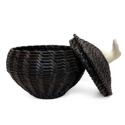 James Omnik Jr.- Small Baleen Basket with Ivory Whale Tail Finial