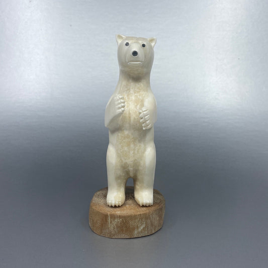 Ivory - H. Miklahook Jr; Baleen & Whalebone, Standing Polar Bear on Base