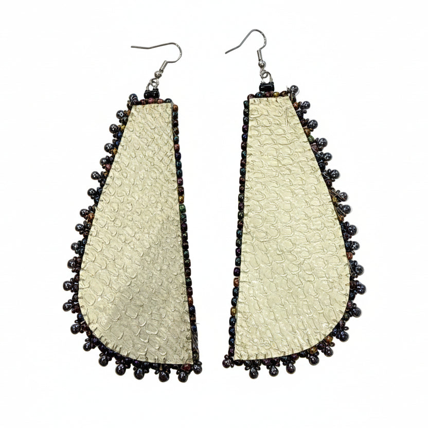 Long Seal Fur with Beaded Trim Earrings