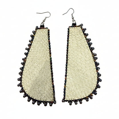 Long Seal Fur with Beaded Trim Earrings