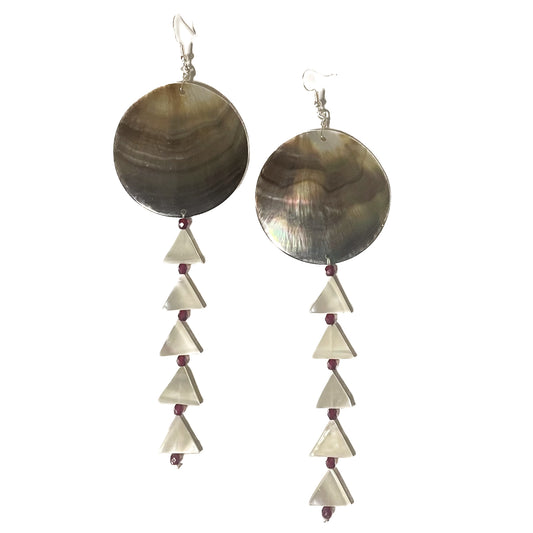 Kajiste Auntie Earrings Double Tiered Abalone/Mother of Pearl