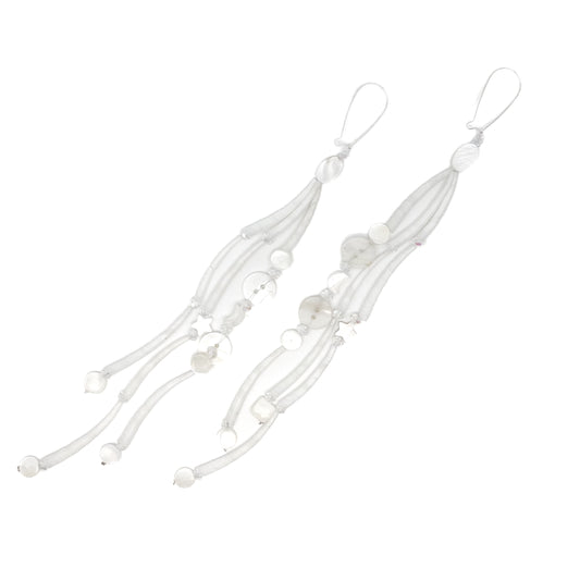 Kajiste Auntie Earrings Dangling Dentalium with Mother of Pearl Moon, Stars, and Buttons