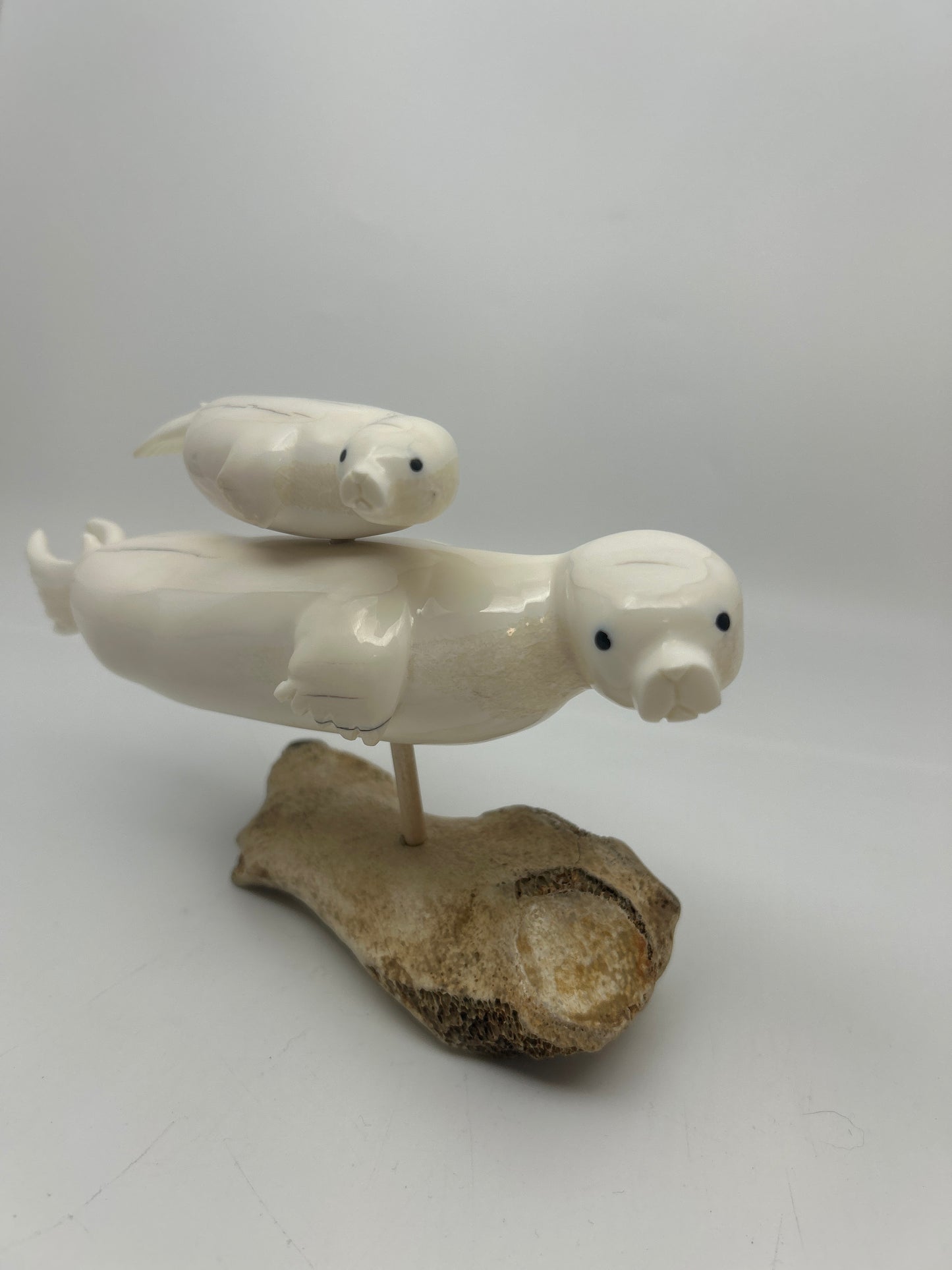 Ivory - Mom Seal with Pup Mounted on Whalebone