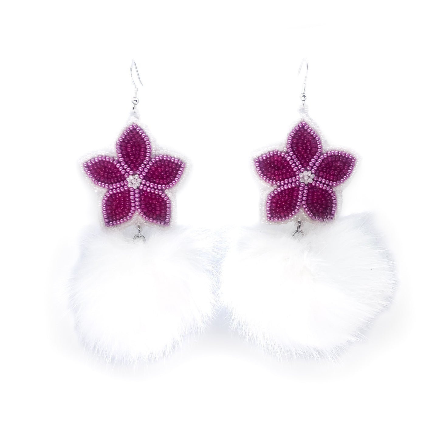 Salmonberry Blossoms Pom Pom Earrings