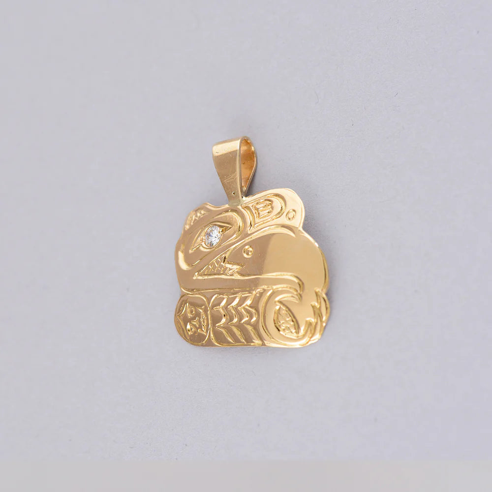 Pendant 14k Gold with Diamond - Eagle & Salmon