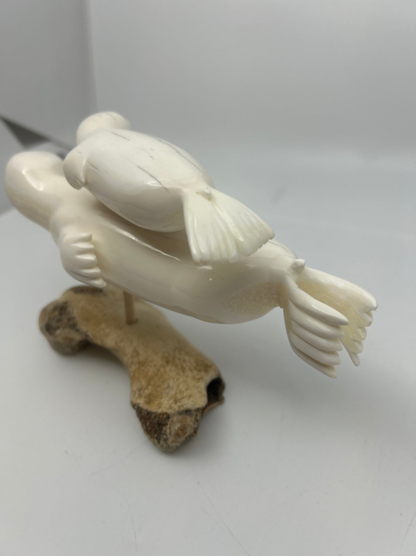 Ivory - Mom Seal with Pup Mounted on Whalebone