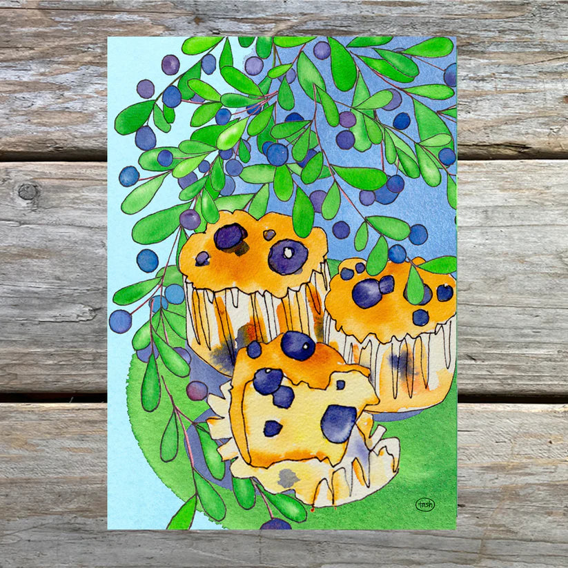 Art Card - Blueberry Muffin Illustrated Recipe 5 x 7