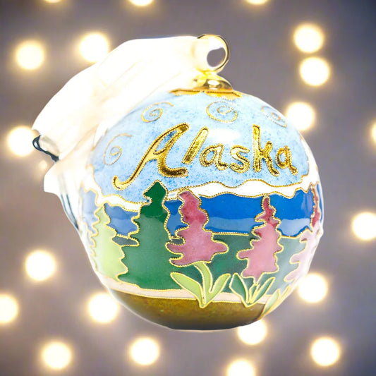 Alaska Fireweed Mountain Moose - Handcrafted Cloisonné Ornament