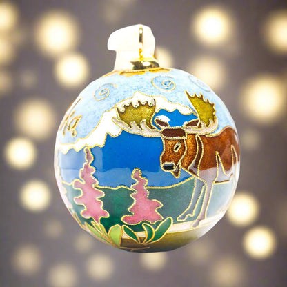 Alaska Fireweed Mountain Moose - Handcrafted Cloisonné Ornament