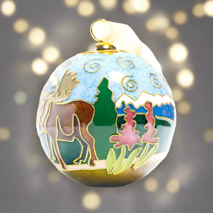 Alaska Fireweed Mountain Moose - Handcrafted Cloisonné Ornament
