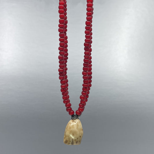 Necklace - J. Hopkins; White Heart, Fossilized Walrus Ivory Tooth