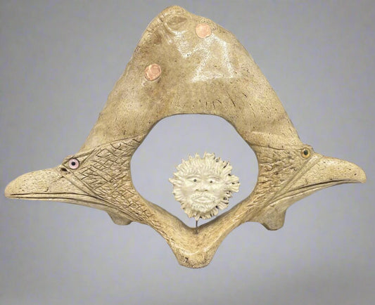 Sculpture- Vavalis; Carved Birds, & Antler Face (Center)