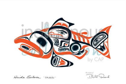 Framed Haida Salmon by Haida Artist Bill Reid