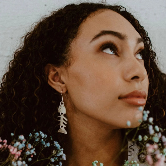 Copper Canoe Woman Earrings Small Salmon Ghost - Ivory