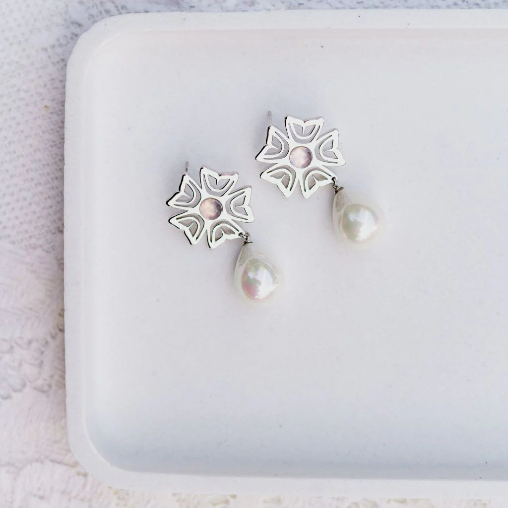 Wild Rose Sovereign Earrings - Rhodium Platinum