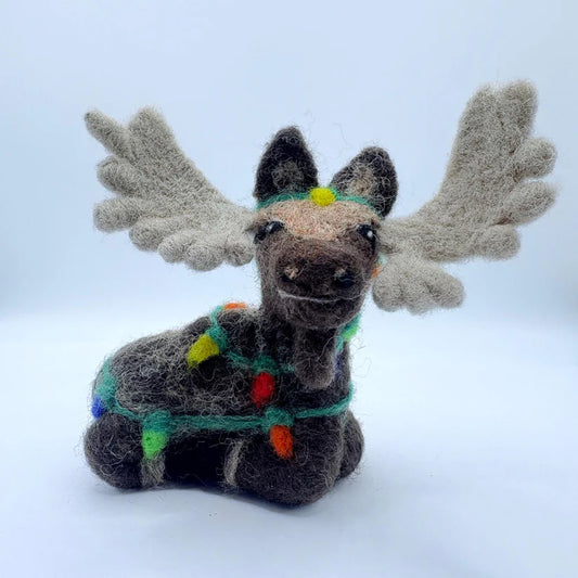 Moose with Lights 100% Felted Wool Handcrafted Ornament