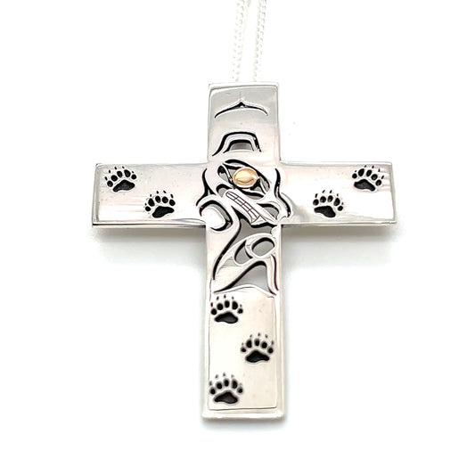 Pendant - Sterling Silver & 14k Yellow Gold - Cross - Bear by Grant Pauls