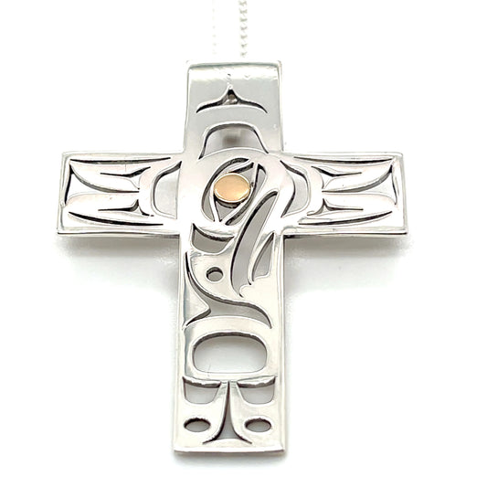 Pendant - Sterling Silver & 14k Yellow Gold - Cross - Eagle by Grant Pauls