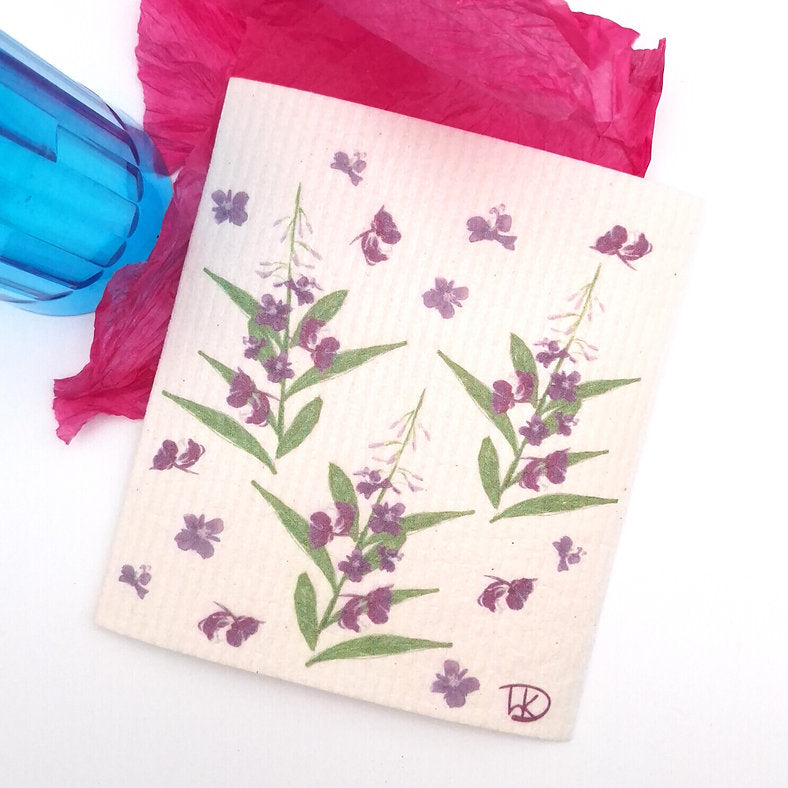 Swedish Dishcloth -Fireweed artwork by Alaskan Artist Hollis Kitchin