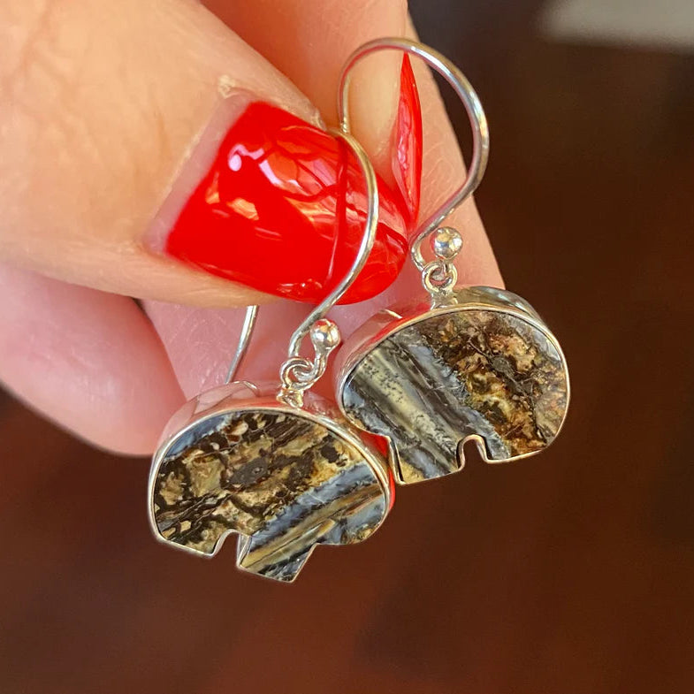 Ivory Jacks Mammoth Tooth Bear Clasp Hook Earrings